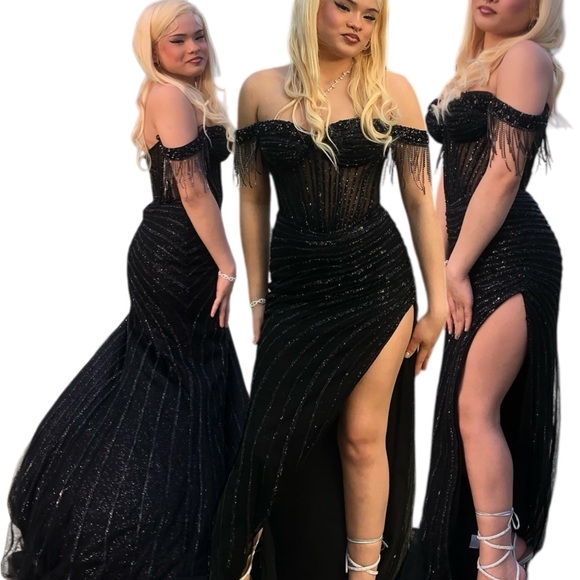 Black Sequin Off-Shoulder Prom Gown